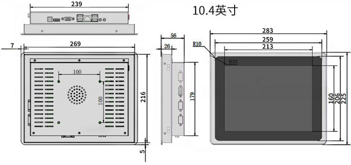 10.4-19寸PLC組態(tài)電容觸摸屏嵌入式工控機(jī)標(biāo)準(zhǔn)尺寸圖紙